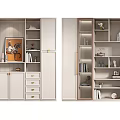 Elegant Modern Bookcase Design With Multiple Shelves Drawers And Decorative Items 3d model