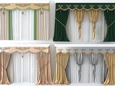 Elegant Multicolor Curtains With Ornate Valance And Luxurious Drapes Design 3d model