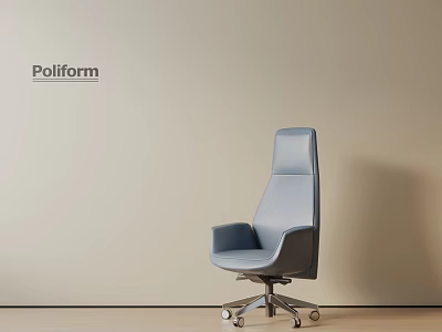 Poliform Modern Light Blue High Back Office Chair With Sleek Wheeled Base 3d model