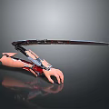 Futuristic Mechanical Arm With Human Hand Featuring Metal And Red Details