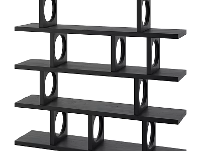 Modern Black Shelving Unit With Circular Cutouts And Four Storage Shelves 3d model