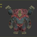 Fierce Four Armed Blue Skinned Fantasy Game Movie Character With Red Accents And Armored Design