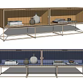 Modern TV Stand With Glass Doors Metal Frame Books And Decorative Vases