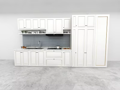 Modern Kitchen Interior With White Cabinets Countertop Sink And Stove 3d model