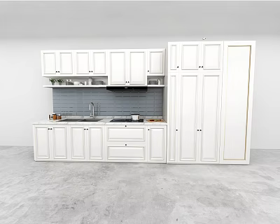 Modern Kitchen Interior With White Cabinets Countertop Sink And Stove 3d model