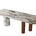 Stylish Dining Table with Marble Tabletop One Marble and Two Wooden Legs 3d model