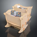 Wooden Baby Cribs With Decorative Curved Legs And Colorful Patterned Pillows