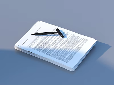 Essential Daily Life Supplies With White Paper And Black Pen On Gray Background 3d model
