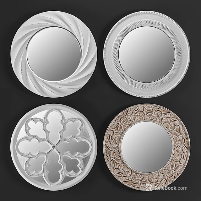 Decorative Circular Mirrors with Various Intricate Frame Designs for Interior Decor 3d model 