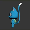 Cute Blue Cartoon Cat With Big Eyes White Tipped Tail And Green Bow Tie