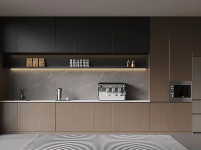 Modern Kitchen Interior With Black Upper Cabinets Light Lower Cabinets And Marble Countertop 3d model