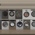 Various Washing Machine Models With Different Colors Styles Neatly Arranged In Indoor