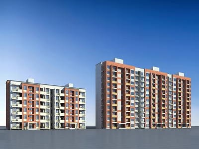 Modern Red And White Exterior Residential Buildings With Multiple Floors Balconies And Large Windows 3d model