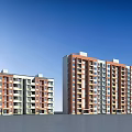 Modern Red And White Exterior Residential Buildings With Multiple Floors Balconies And Large Windows