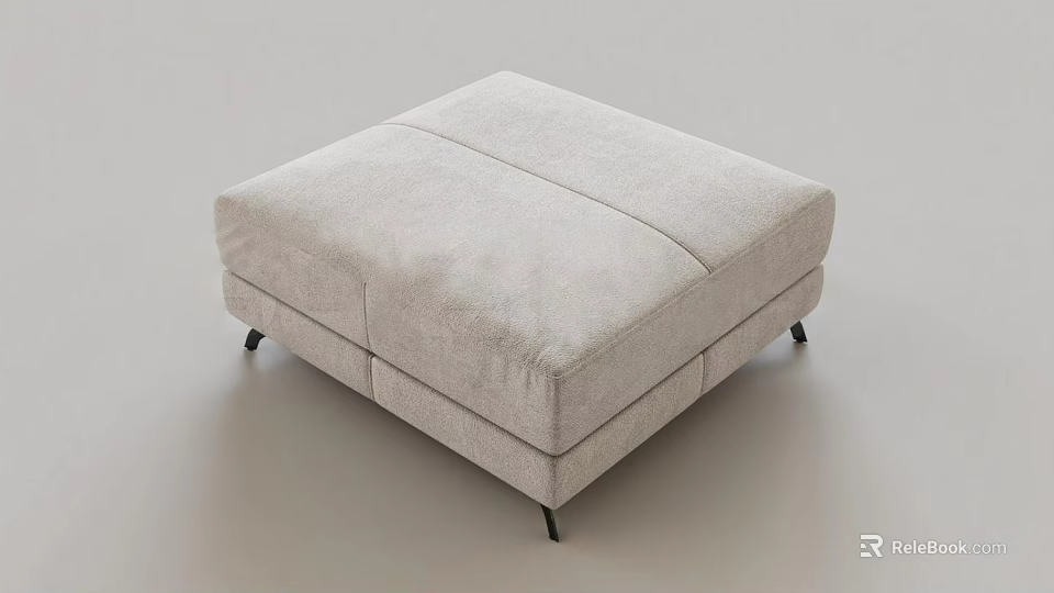 Beige Upholstered Ottoman Modern Square Design With Black Slender Legs 3d model 