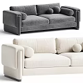 Modern Gray and Beige Two Seater Sofa With Round Pillows and Soft Fabric Upholstery