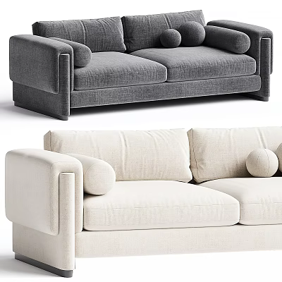 Modern Gray and Beige Two Seater Sofa With Round Pillows and Soft Fabric Upholstery 3d model