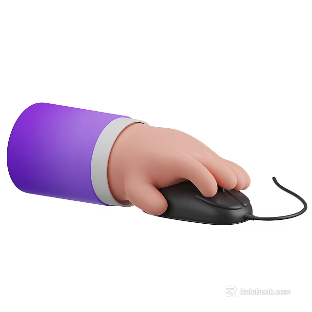 Game and Movie Character Hand With Purple Sleeves Using Black Wired Mouse for Gaming 3d model 