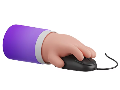 Game and Movie Character Hand With Purple Sleeves Using Black Wired Mouse for Gaming 3d model