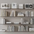 Organized Bookshelf Display Featuring Various Books And Magazines On Multiple Shelves 3d model