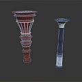 Architectural Decorative Columns With Red Detailed Texture And Black Gold Design