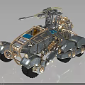 Steampunk Mechanical Vehicle With Metal Structure Cannon And Track Design