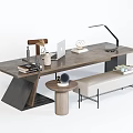 Modern Office Desk With Laptop Desk Lamp Books Decorative Items And Bench
