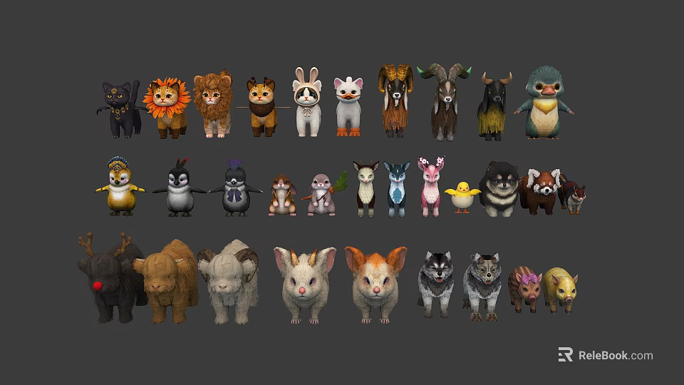 Cute Cartoon Animal Characters Featuring Various Species And Adorable Designs 3d model 