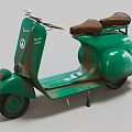 Vintage Green Lambretta Scooter With Two Brown Seats And Classic Design