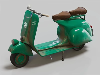 Vintage Green Lambretta Scooter With Two Brown Seats And Classic Design 3d model