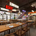Modern Restaurant With Open Layout Wooden Tables Pendant Lights Large Windows And Cozy Dining Seats