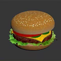 Delicious Juicy Hamburger With Sesame Seed Bun Fresh Lettuce Tomato Cheese And Patty