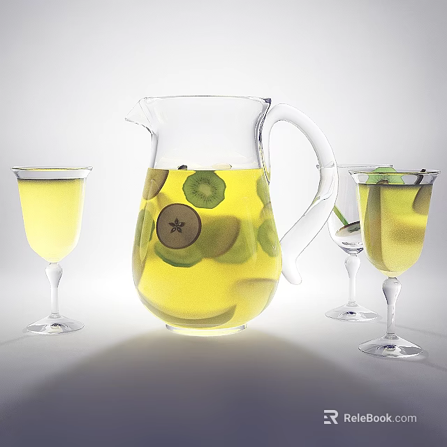 Household Appliance Clear Glass Pitcher With Fruit Infused Beverage And Goblets 3d model 