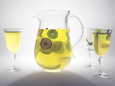 Household Appliance Clear Glass Pitcher With Fruit Infused Beverage And Goblets 3d model