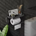 Black Bathroom Wall Shelf with Toilet Paper Roll Tissues Phone Watch and Reed Diffuser
