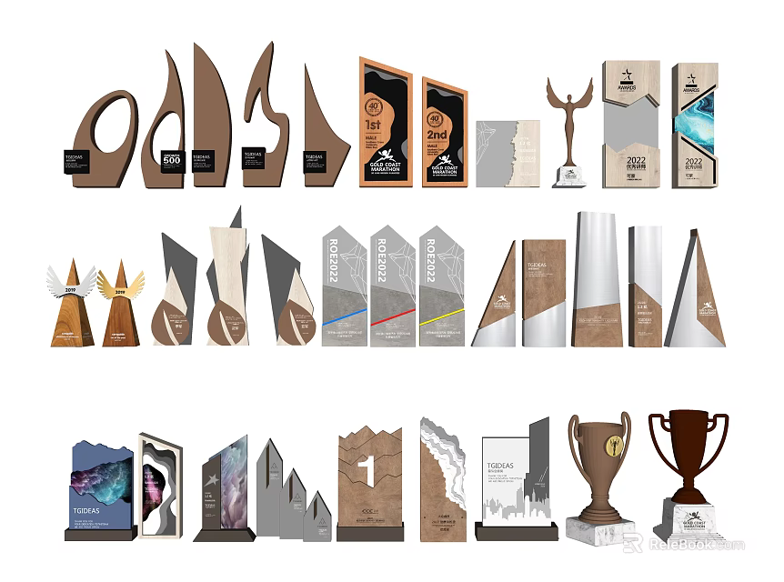 Trophies and Medals Collection With Diverse Shapes Materials And Creative Award Designs 3d model 