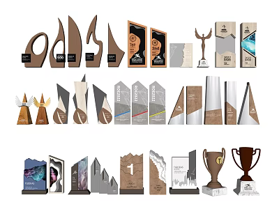Trophies and Medals Collection With Diverse Shapes Materials And Creative Award Designs 3d model
