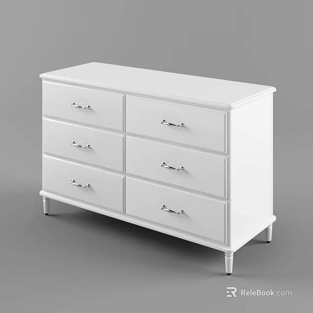 Modern White Dresser With Silver Handles And Multiple Drawers On Slim Legs 3d model 