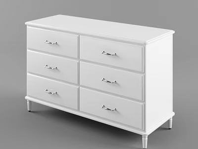 Modern White Dresser With Silver Handles And Multiple Drawers On Slim Legs 3d model