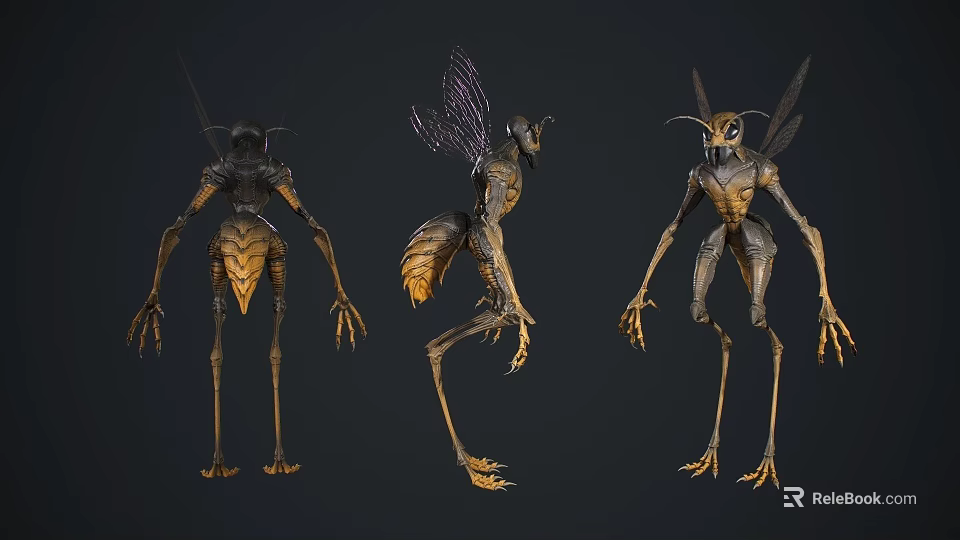 Game Movie Character Sci Fi Fantasy Creature Design Multiple Angles With Wings And Limbs 3d model 