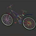 Blue Mountain Bicycle With Yellow Stripe Design And Large Wheels On Dark Background
