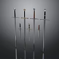 Weapons Collection Featuring Long Swords And Short Daggers With Metallic Blades And Various Handles