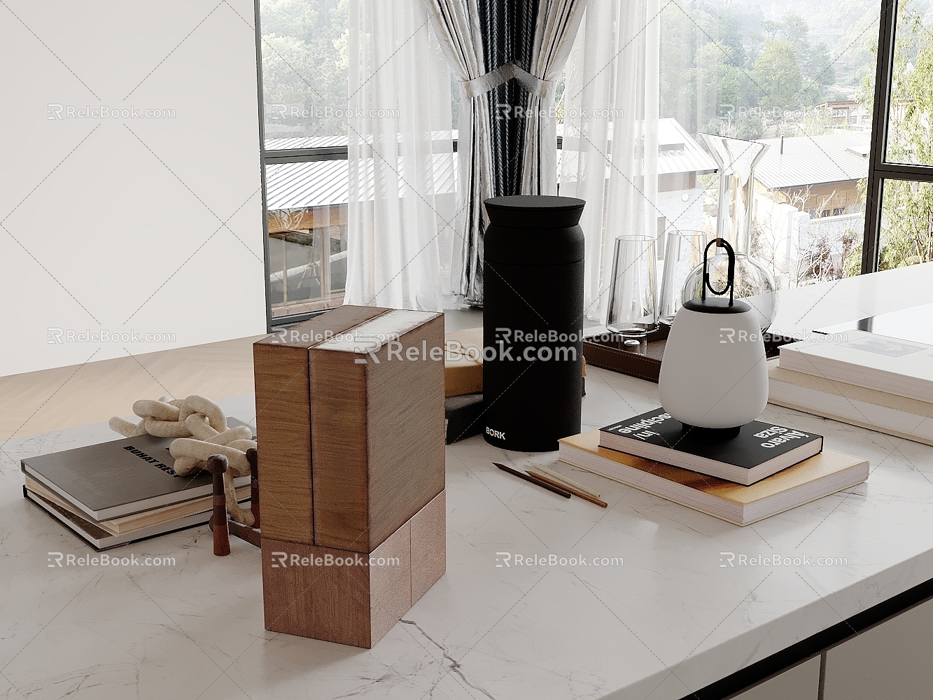 Modern Table Ornaments Books Kettle 3d model