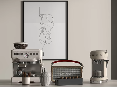 Modern Minimalist Kitchen Countertop With Espresso Machine Coffee Grinder And Coffee Beans 3d model