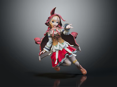 Young Girl Character In Rabbit Ear Hat And Red Cloak Standing With Extended Hand 3d model