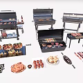 Various Types Of Barbecue Grills Skewers Roasted Meat And Tools