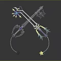Fantasy Key Design With Star Shaped Accents Chain And Blue Gold Details
