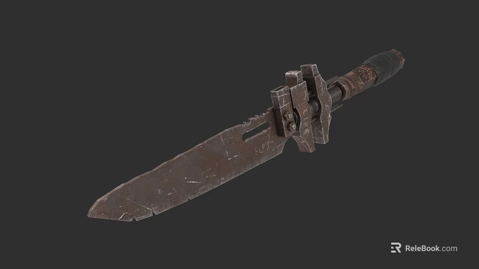 Rusted Worn Knife With Metal Structure And Decorative Handle Details 3d model 