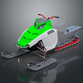 Green And White Snowmobile With Red Handlebars Track And Modern Design