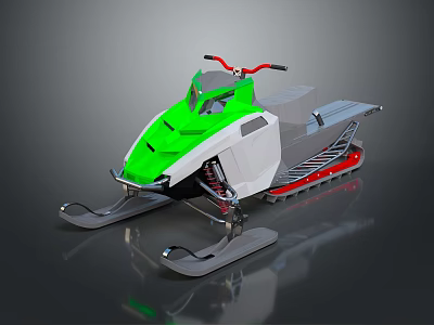 Green And White Snowmobile With Red Handlebars Track And Modern Design 3d model